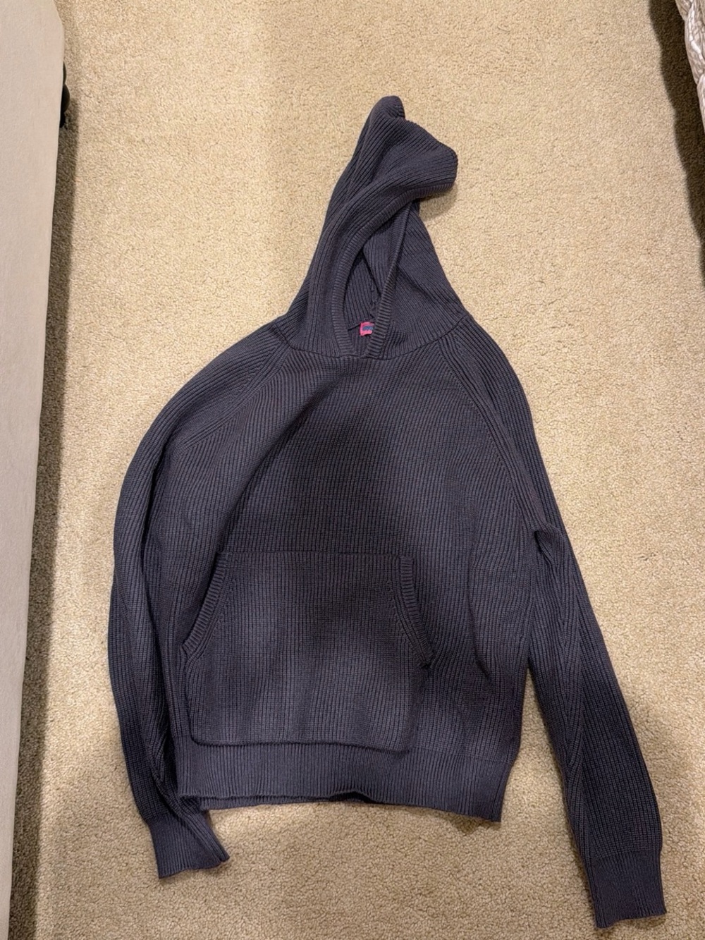 Grey Ribbed Hooded Sweater - Casual Knit Pullover